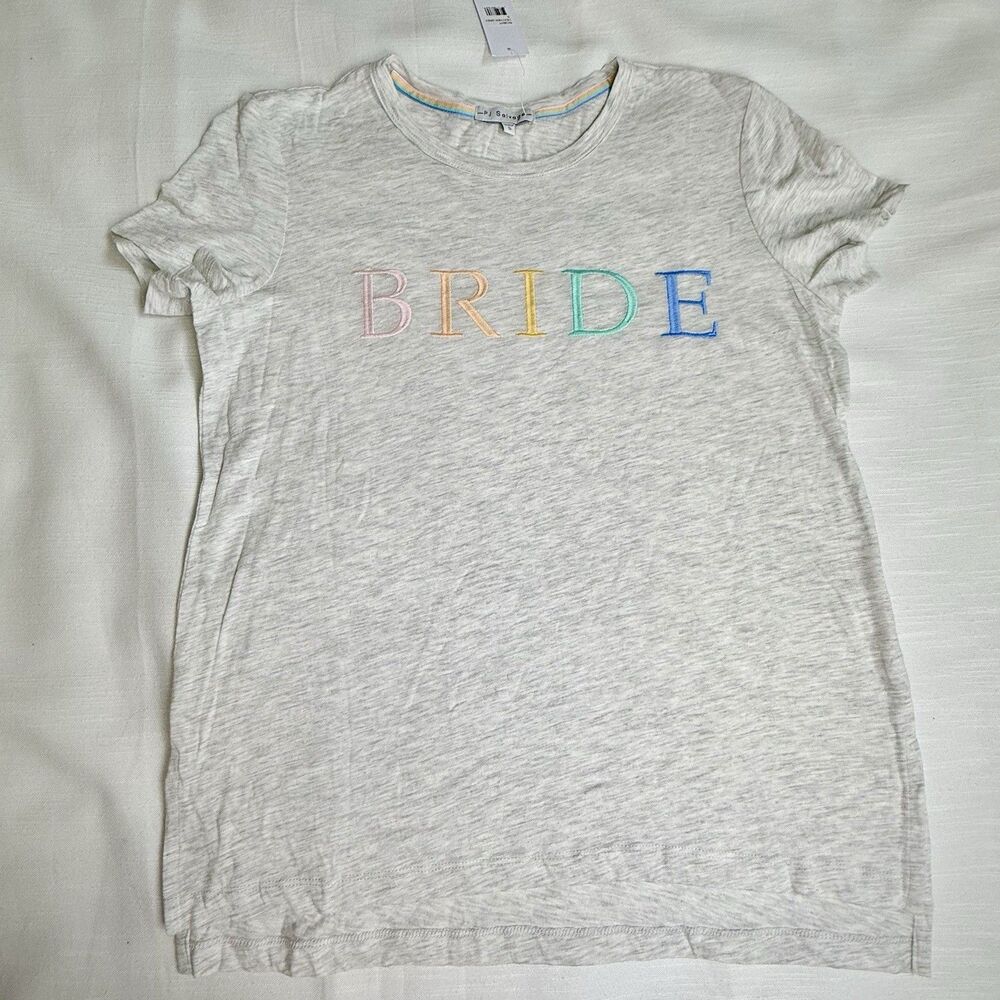 PJ Salvage Pastel Embroidery BRIDE Night Shirt Loungewear T-Shirt Sz S New